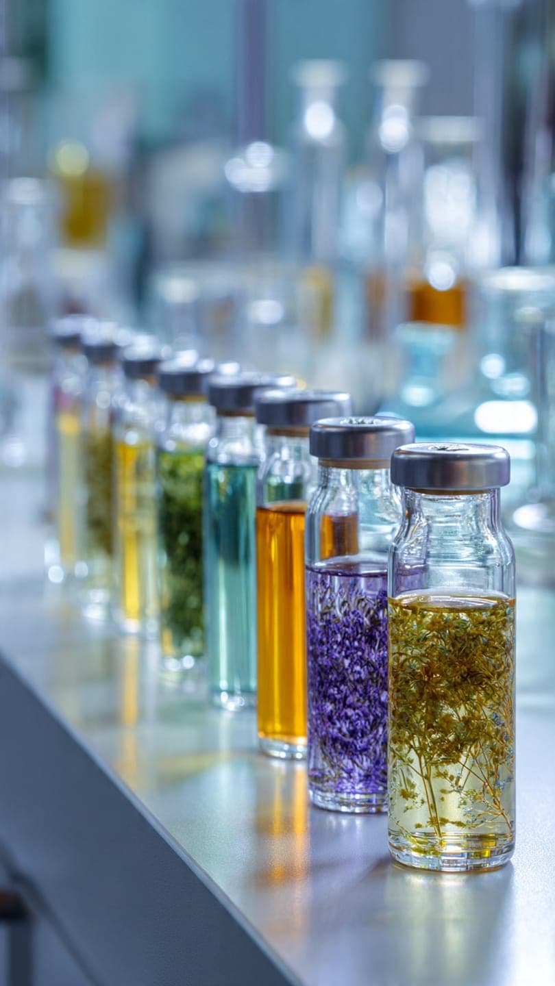 Colourful botanical extract samples prepared for analysis at CLINX